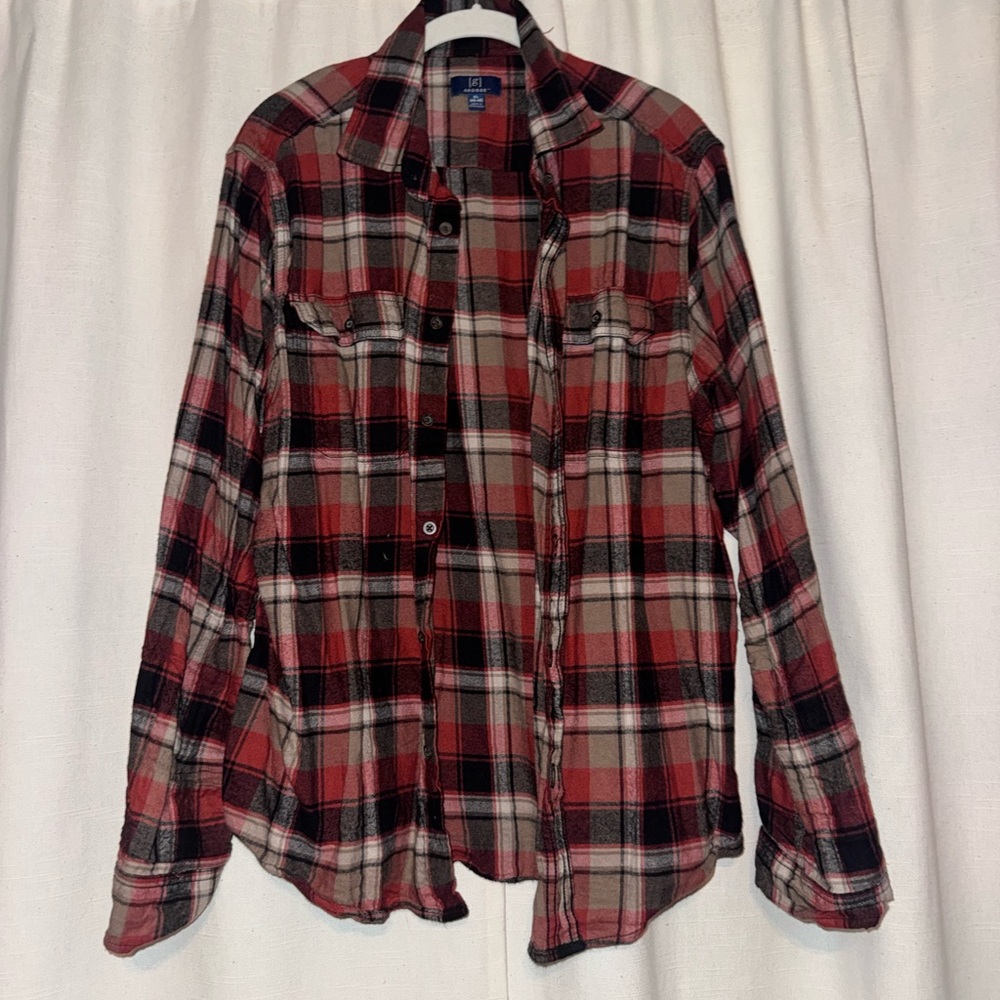 George Red, Black and Brown Plaid Flannel Shirt